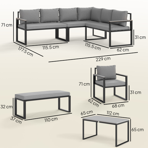 Outsunny 9 Seater Outdoor Corner Sofa Set with Wide and Deep Seats