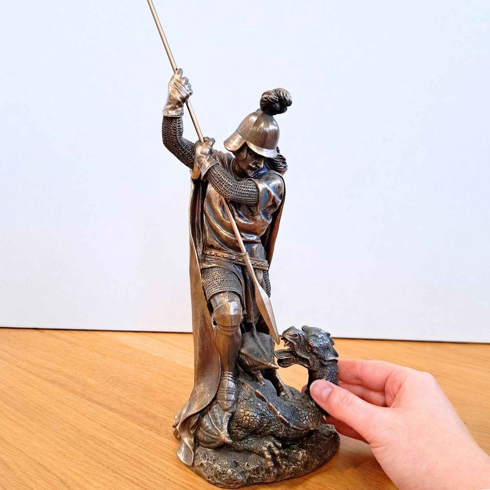 St George Vs The Dragon (hand-cast statue sculpture) 30.5cm Height