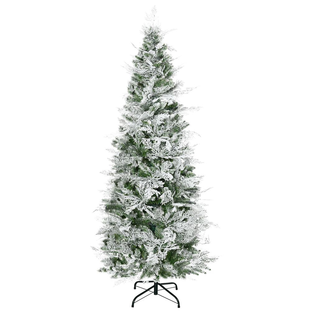HOMCOM 6 Ft Snow Flocked Artificial Christmas Tree Xmas Pine Tree with Realistic Branches, Auto Open and Steel Base, Green