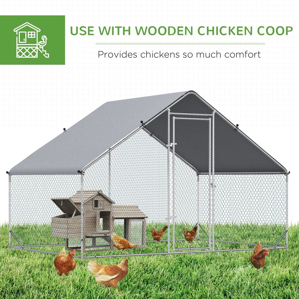 PawHut Chicken Run Galvanised Walk-in Chicken Coop Hen Poultry House Cage Rabbit Hutch Pet Playpen Garden W/Water-Resist Cover, 3 x 2 x 2m