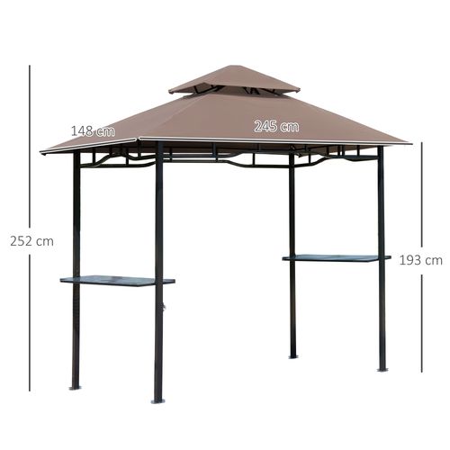 Outsunny 8ft Double-Tier Gazebo Grill Canopy Tent Shelter-Coffee