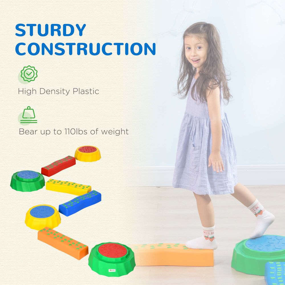 Outsunny 8 PCS Kids Stepping Stones Balance Beam w/Non-Slip Surface and Bottom, Stackable Stepping Stones for Toddler