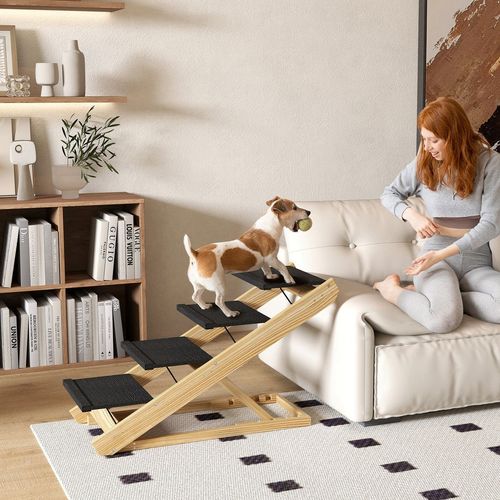 PawHut Dog Steps Dog Ramp, 3-Step Adjustable Height Pet Stairs for Medium Dogs
