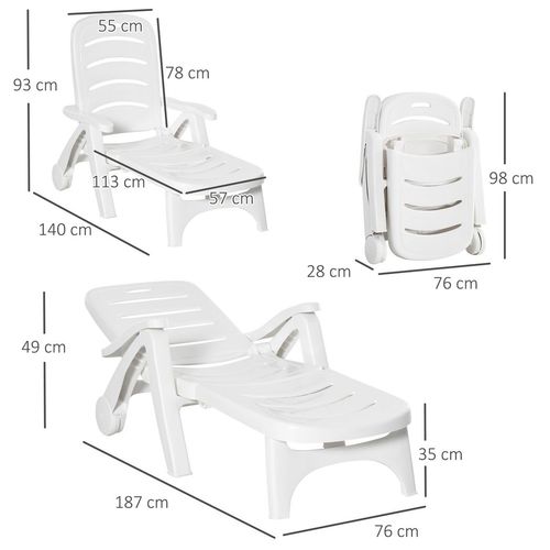 Outsunny Patio Folding Lounge Chairs Recliners with Wheels & 5-Position Backrest