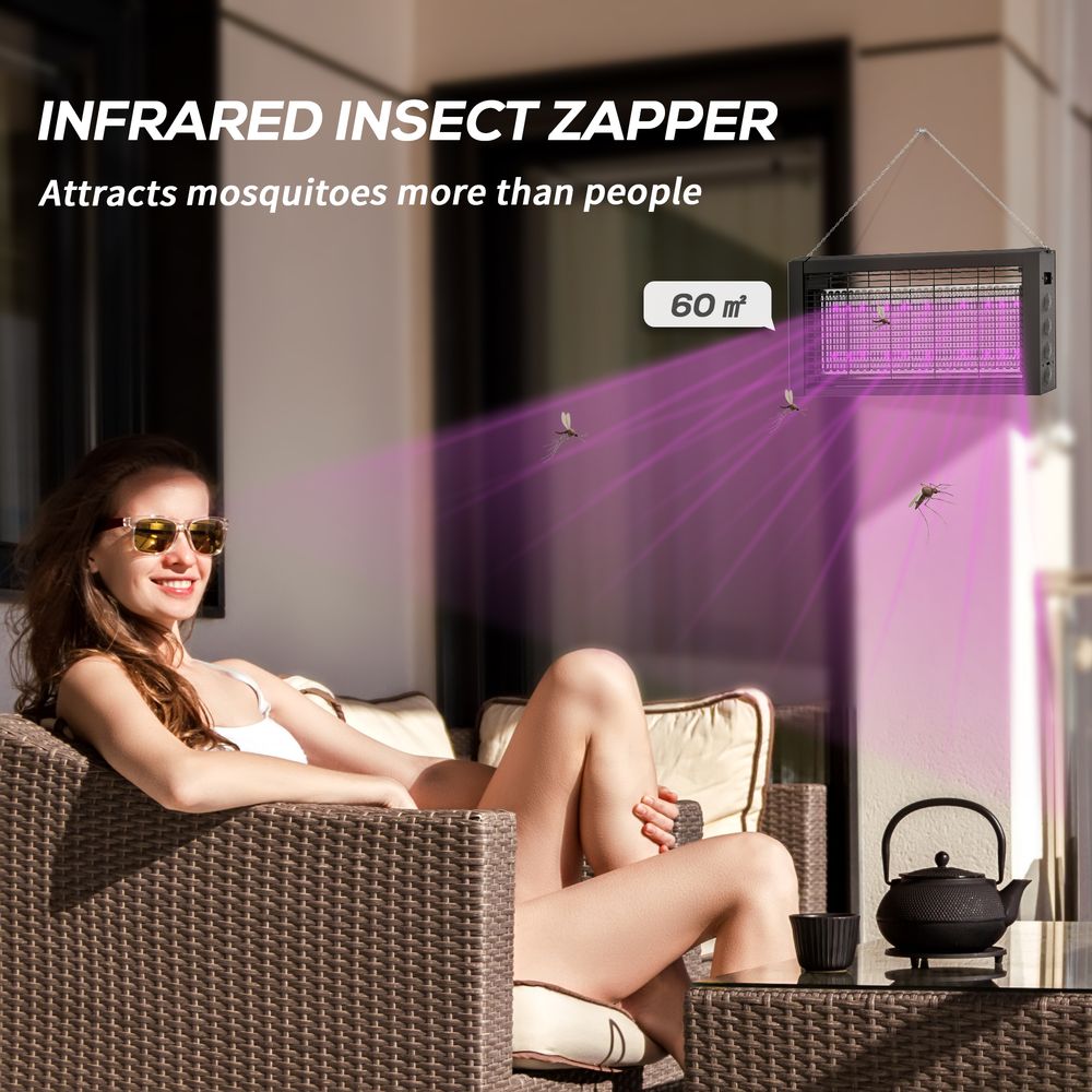 HOMCOM Fly Killer, Infrared Light, Hanging/Freestanding, Black