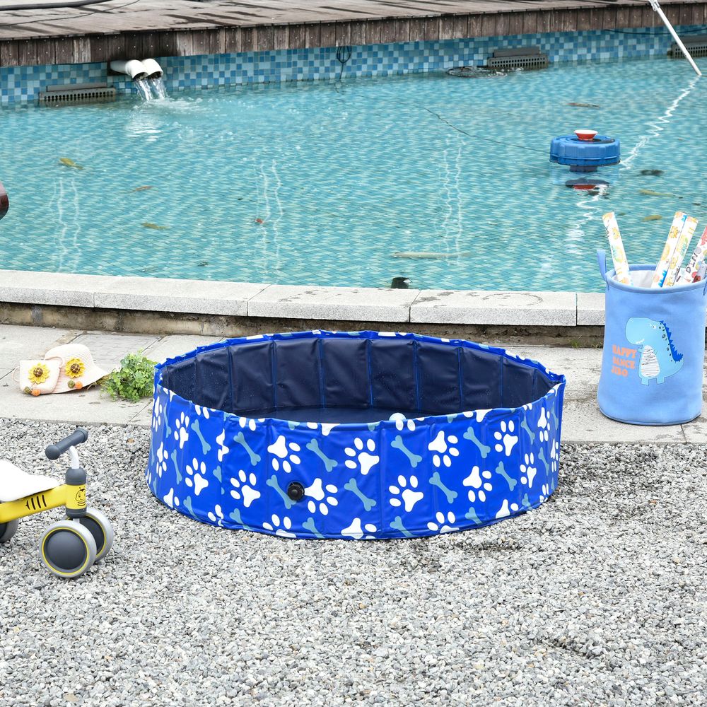 PawHut Foldable Dog Paddling Pool Pet Cat Swimming Pool Indoor/Outdoor Collapsible Bathing Tub Shower Tub Puppy Φ120 × 30H cm L Sized