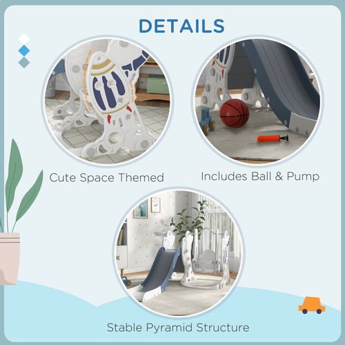 AIYAPLAY Space-Themed Slide and Swing Set for Kids w/ Basketball Hoop