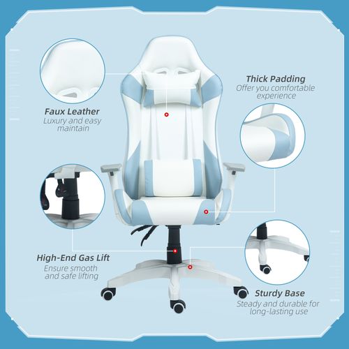 HOMCOM Gaming Chair for Adults Faux Leather Computer Chair w/ 3D Armrests Pink