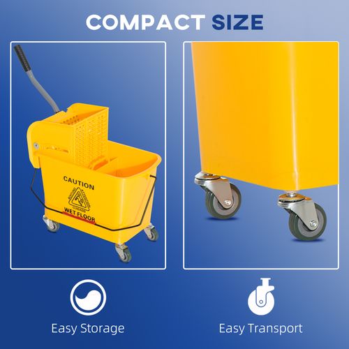 HOMCOM 20L Mop Bucket with Wringer Handle on Wheels for Cleaning Yellow
