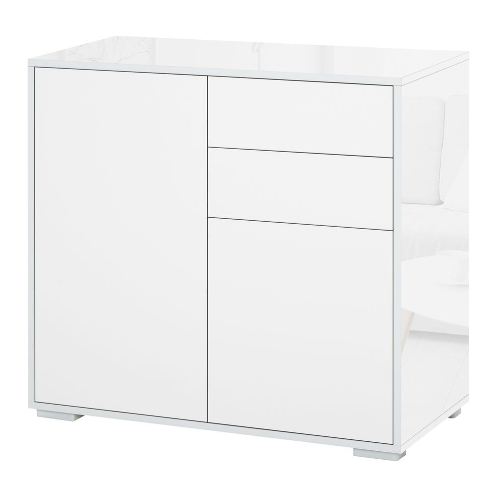 HOMCOM High Gloss Frame Sideboard, Side Cabinet, Push-Open Design with 2 Drawer for Living Room, Bedroom, White