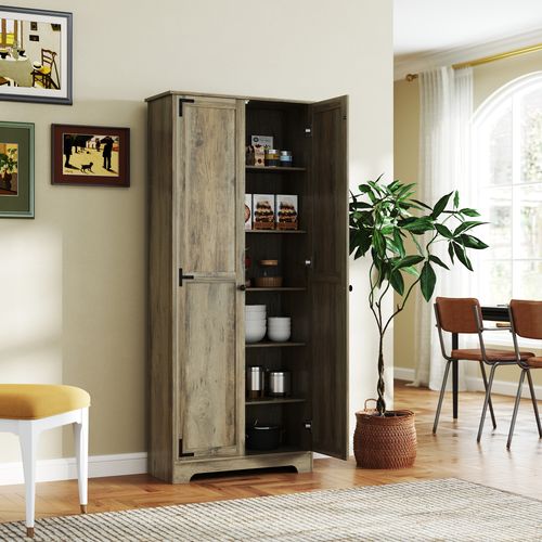 HOMCOM Farmhouse Kitchen Cupboard, Kitchen Cabinet, Grey Wood-Effect