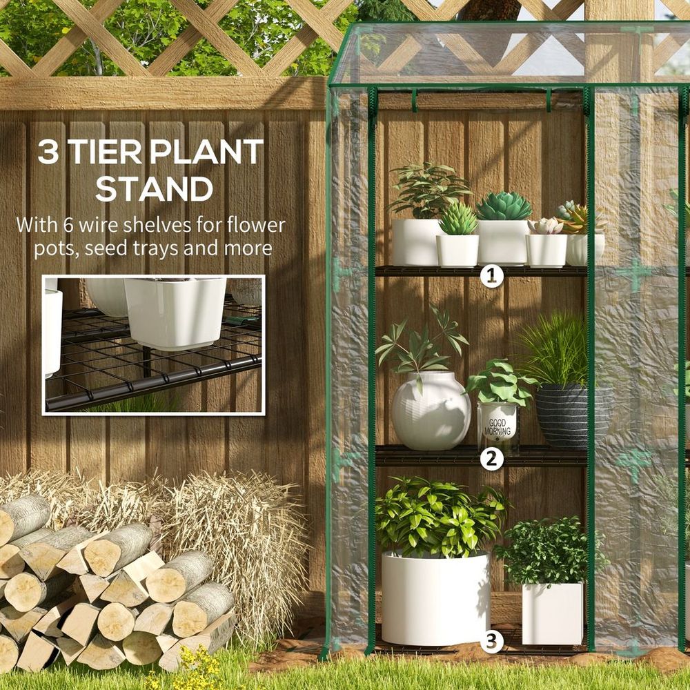 Outsunny 3-Tier Mini Greenhouse; 151H x 143W x 46Dcm; Clear; Protect Plants with Ease
