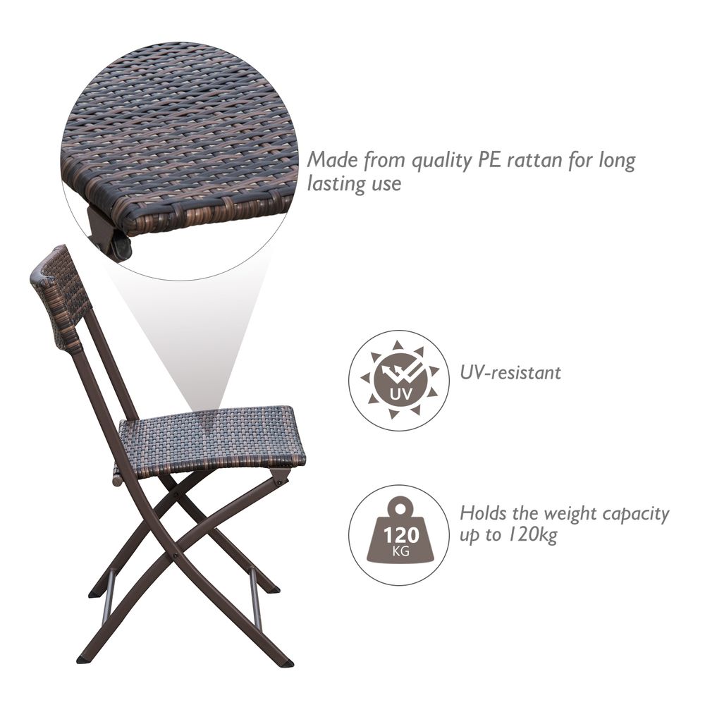Outsunny 3pc Wicker Rattan Bistro Set - Brown: Foldable, Weather-Resistant, Lightweight