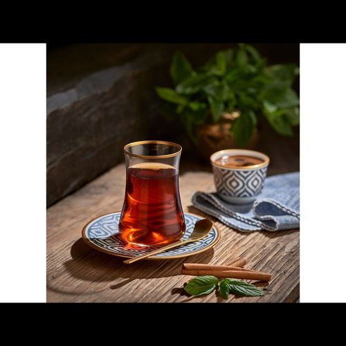 كوب وشاي "ديرفيش" بنقشة إيكات - لون أنثراسايت بلمسة ذهبية مطفية