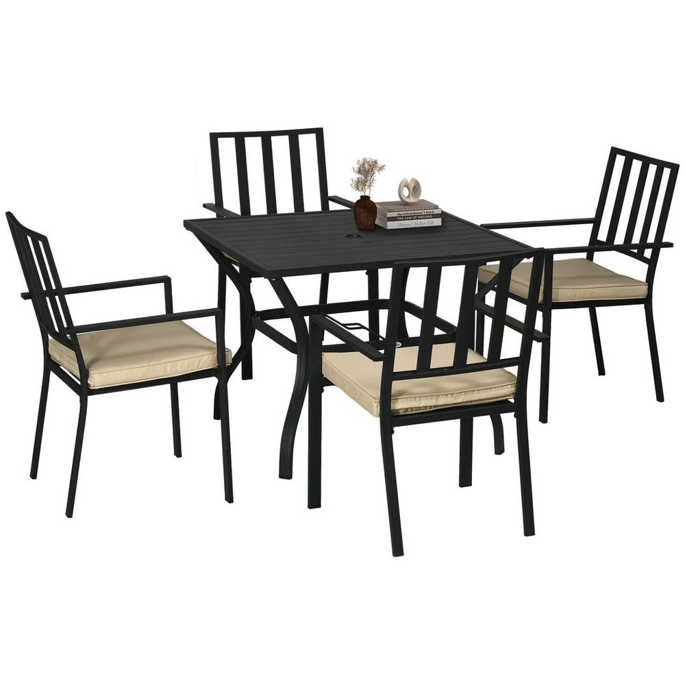 Outsunny Garden Dining Set: 4 Stackable Chairs, Metal Table. High-Quality, Stylish & Space-Saving Design!