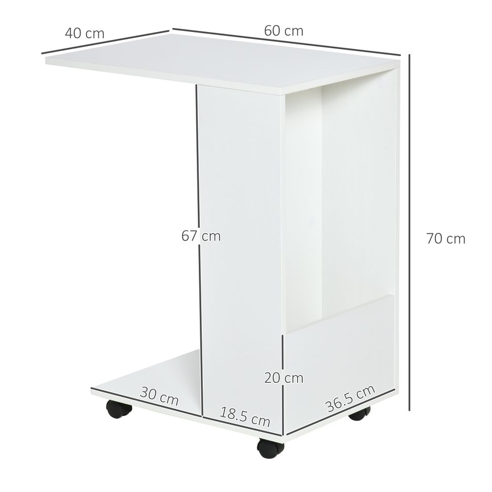 Mobile Sofa Side Table C-Shape End Table  White