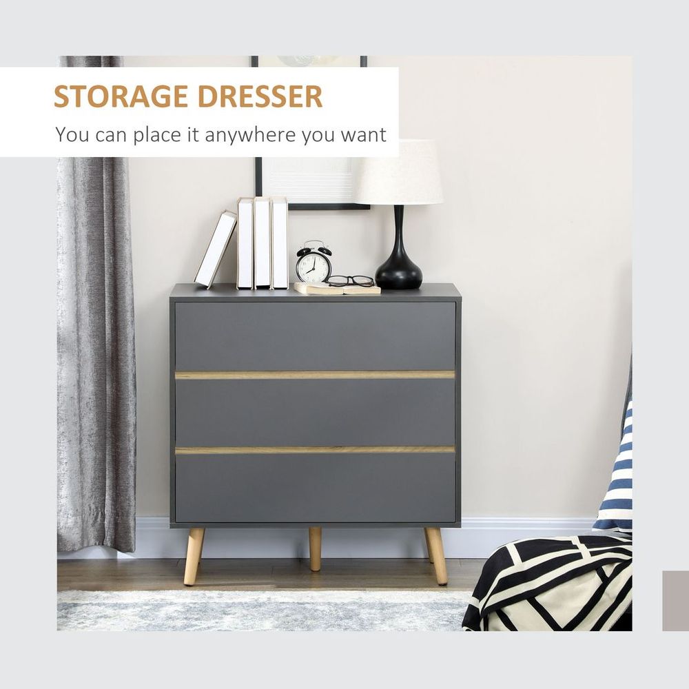 High-Quality Dark Grey 3-Drawer Storage Cabinet - Perfect for Organizing Bedroom Essentials