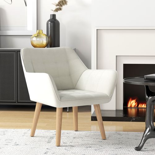 HOMCOM Velvet-Feel Accent Chair with Arms Slanted Back Wood Legs