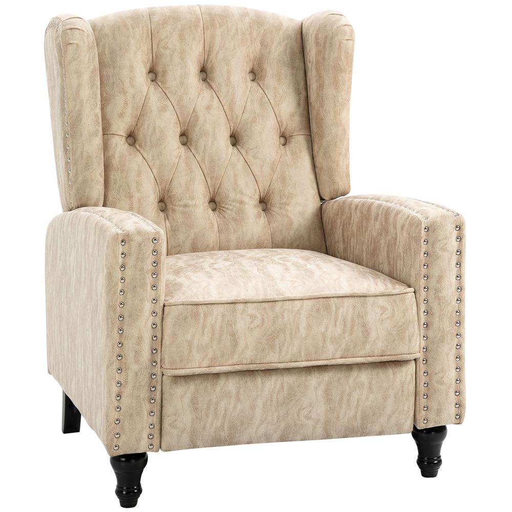 HOMCOM Marble Effect Manual Reclining Armchair w/ Footrest Studs Wood Legs Beige