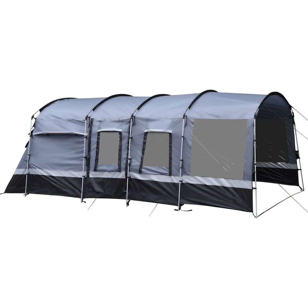 Premium 8-Person Camping Tent with Tunnel Design, 4 Large Windows, Dark Grey