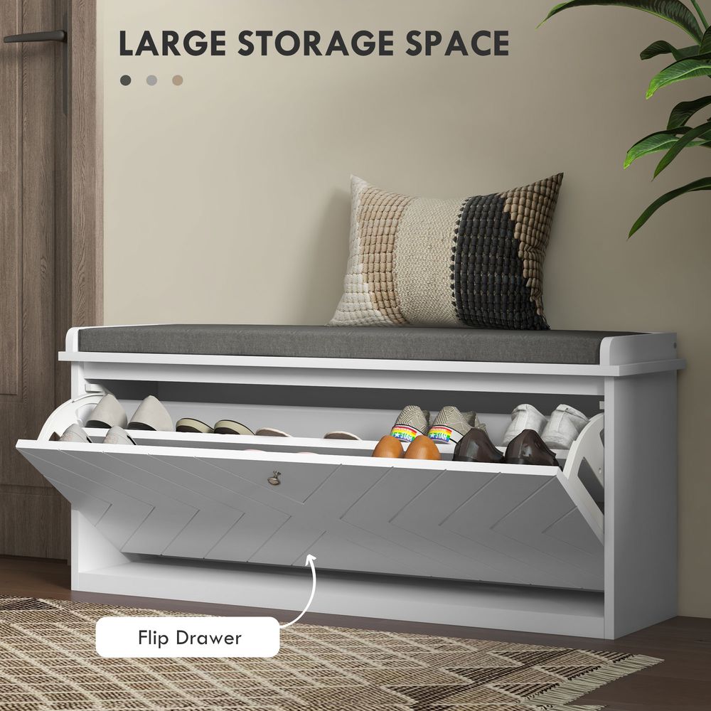 Premium 10-Pair Shoe Bench: HOMCOM, White, Entryway, Cushion, Flip Drawer