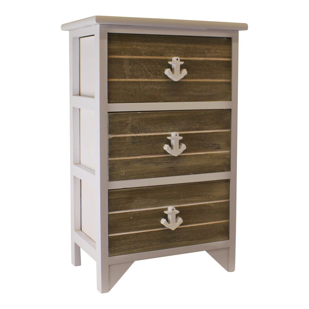3-Drawer Nautical Anchor Chest in Grey & White | Best Quality, Ideal for Nautical-Themed Decor