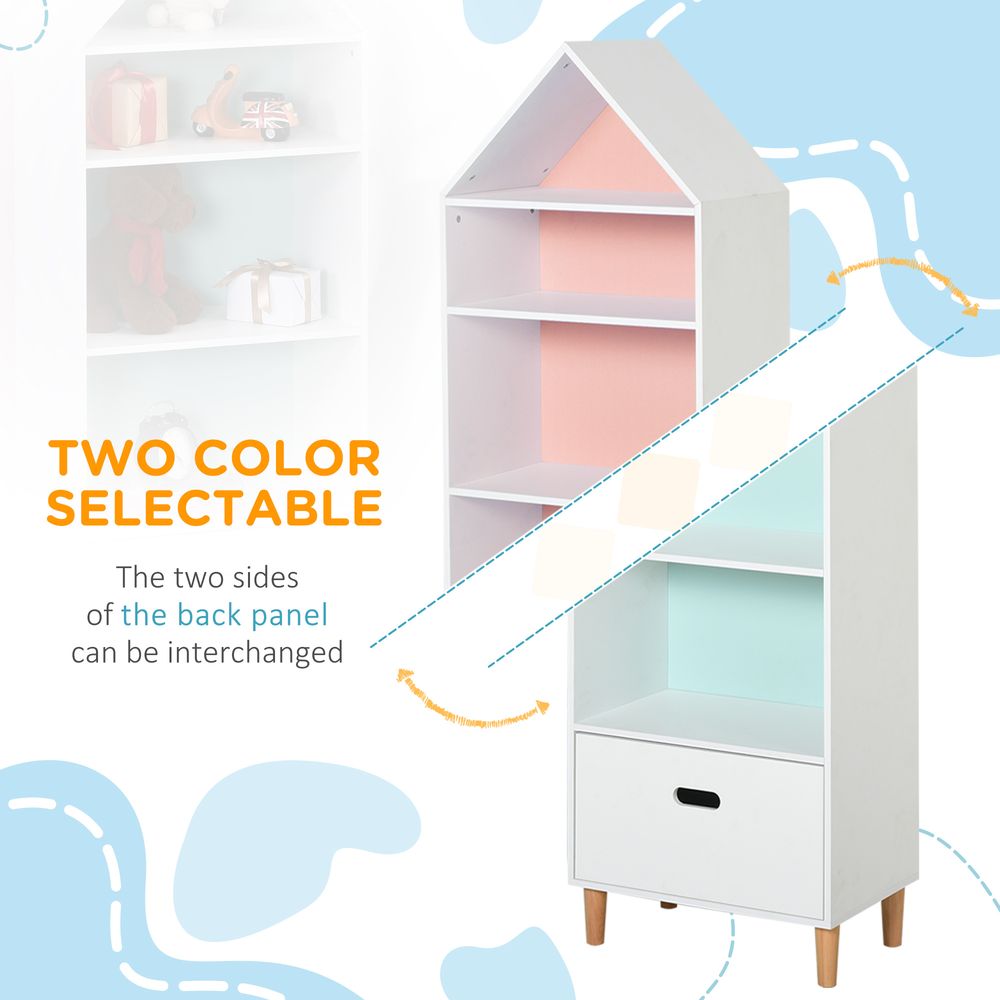 Rocket Bookshelf | 142x50cm | 3 Shelves | Drawer | Wood Legs | White