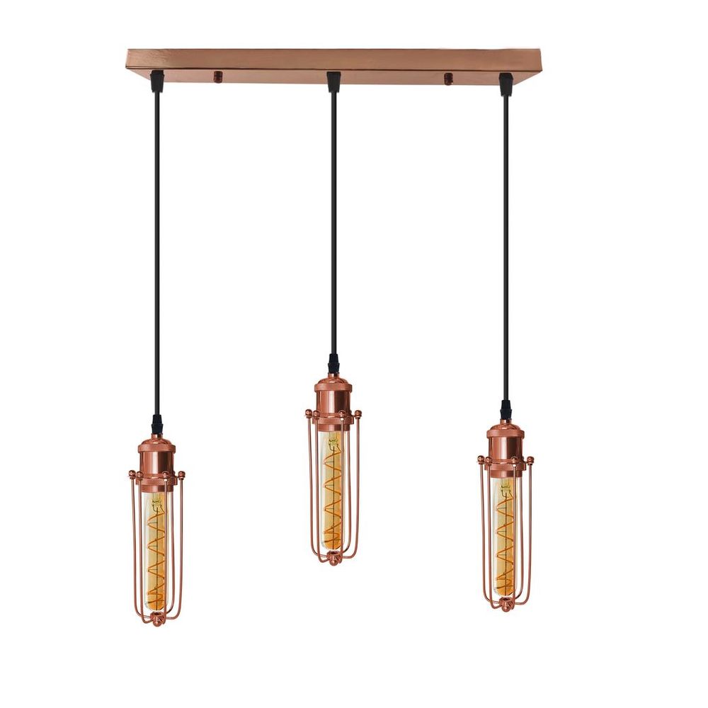 Vintage Industrial Style 3 Head Pendant Light with Wire Cage - Rose Gold Ceiling Lighting Fixture