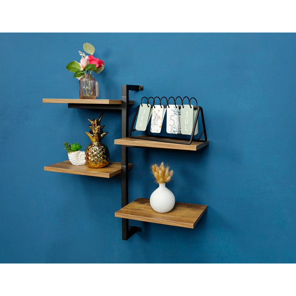 4 Tier Dark Oak Wall Shelf - PARGI: Black Frame, Tall Multi Section, Best Quality, 60x20x60cm