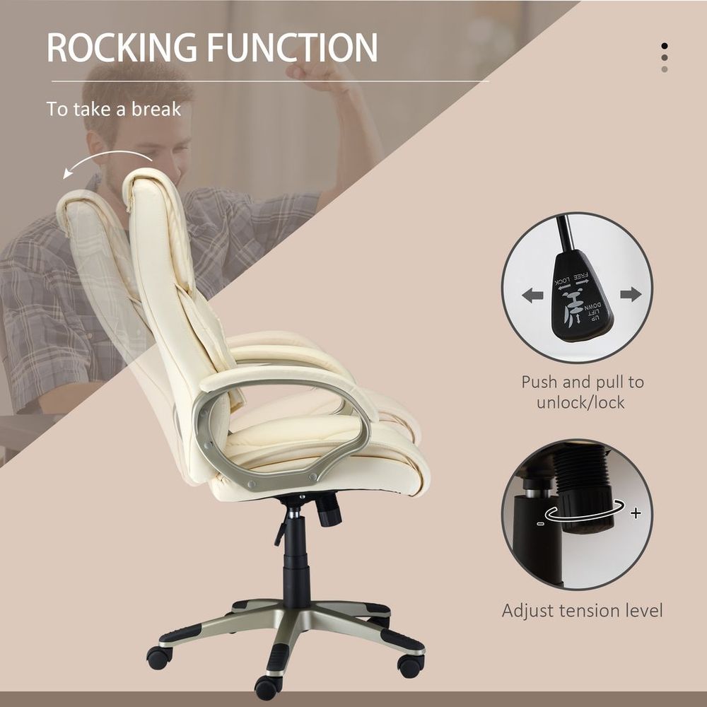 HOMCOM Executive Office Chair Faux Leather Computer Desk Chair w/ Wheel White