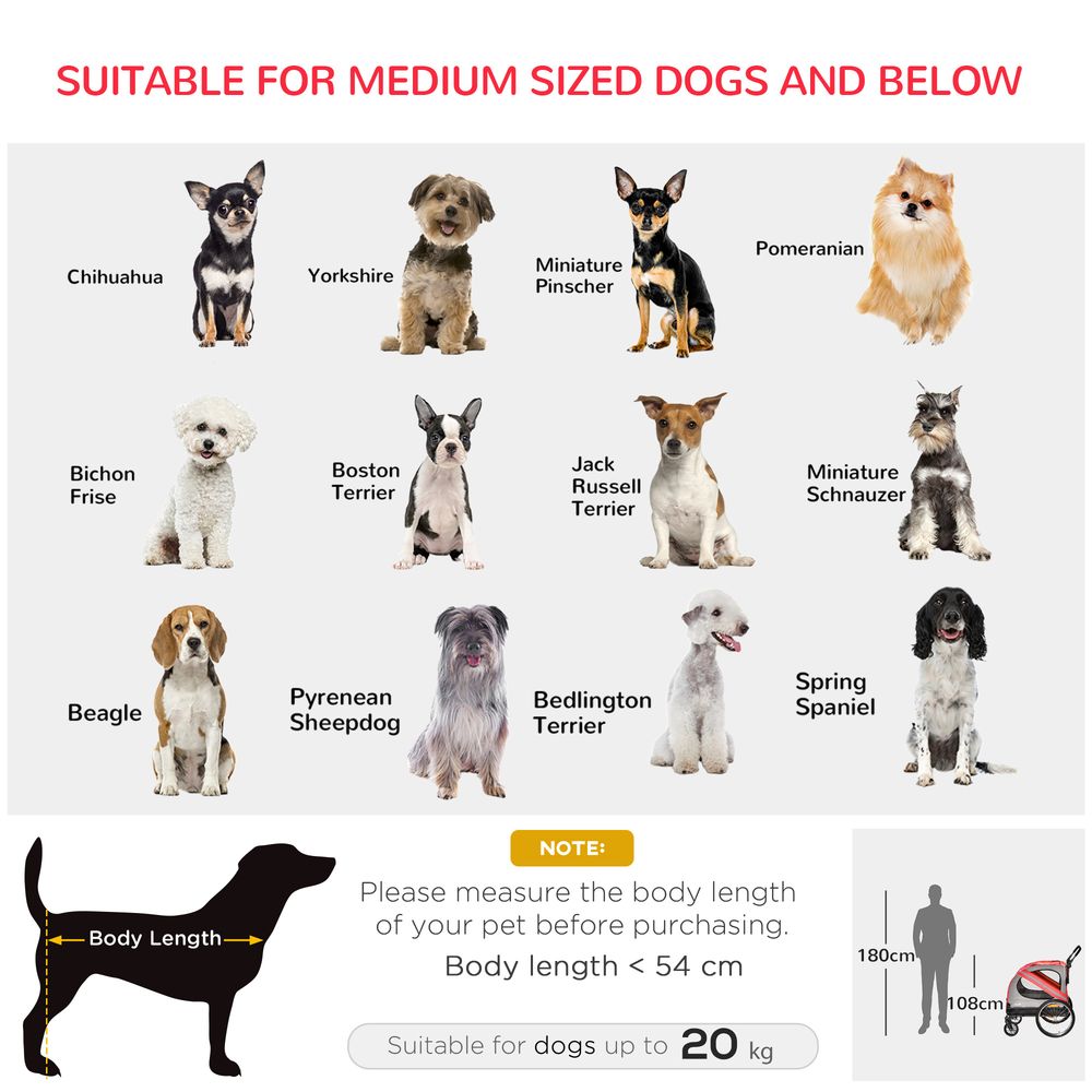 PawHut Dog Bike Trailer 2-in-1 Pet Stroller Cart Bicycle Carrier Attachment for Travel in steel frame with Wheels Hitch Coupler Reflectors Flag Red