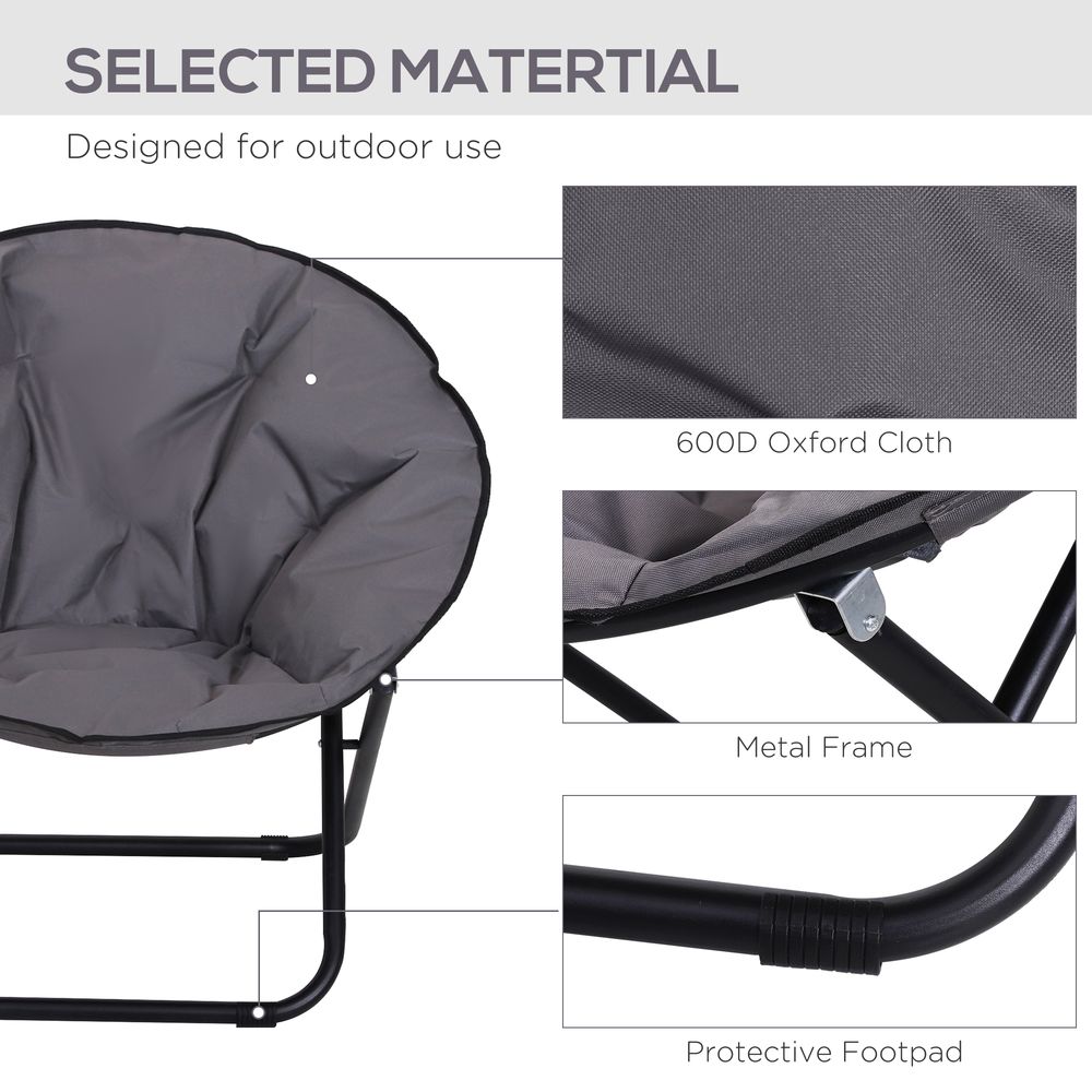 Folding Saucer Moon Chair, Metal Frame, Oxford Cloth-Grey