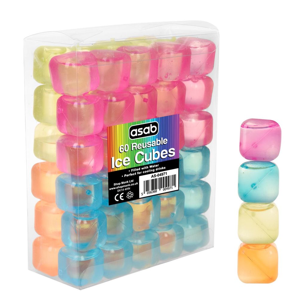 ASAB 60 Reusable Multicoloured Ice Cubes - Best Quality, Perfect for Parties, BBQs, and Cocktails