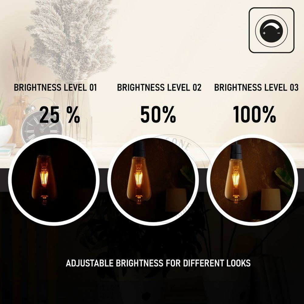 Vintage Amber Glass LED Bulb - 2 Pack, E27 Dimmable, Warm white 2700K, 450lm, Energy-saving
