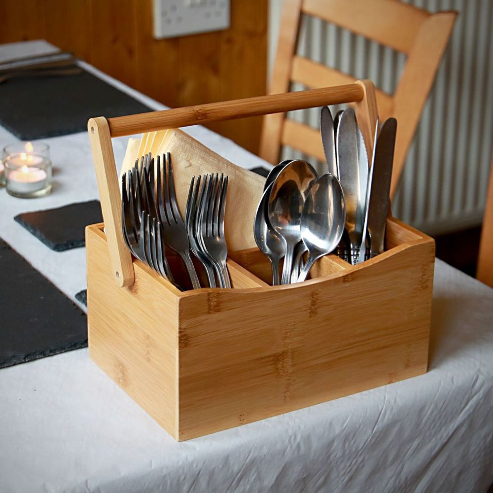 Bamboo Utensil Holder | M&W | Durable, Sustainable, 4 Compartments | Perfect for Indoor & Outdoor Use
