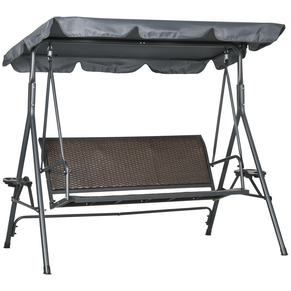 Outsunny 3-Seater Garden Swing Seat Bench | Adjustable Canopy | Rattan Seat