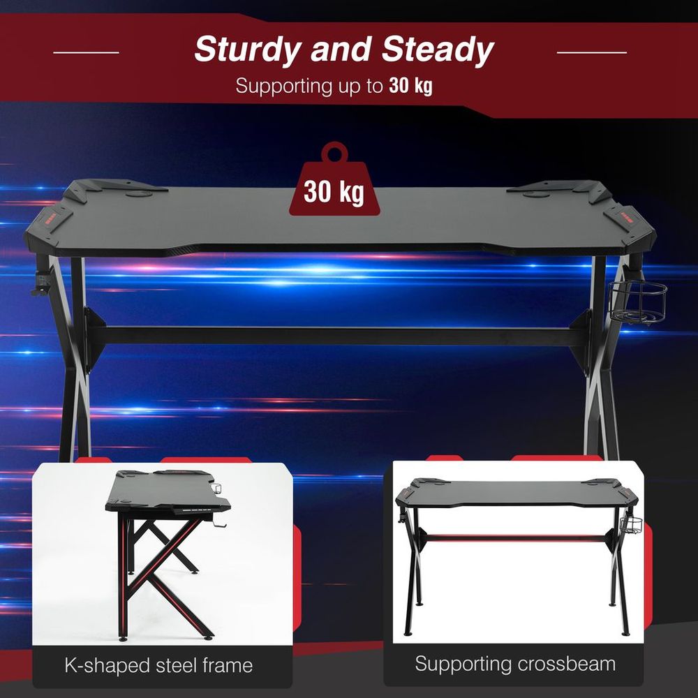 Pro Gaming Desk w/ Steel Frame, Cup & Headphone Holder - Stay organized & crush your opponents
