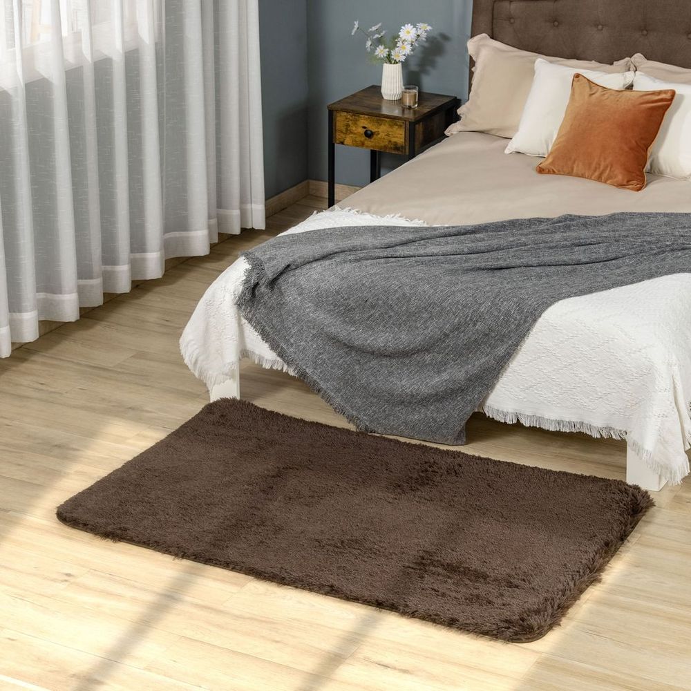 Luxurious Brown Shaggy Area Rug for Living Room and Bedroom, 90x150cm