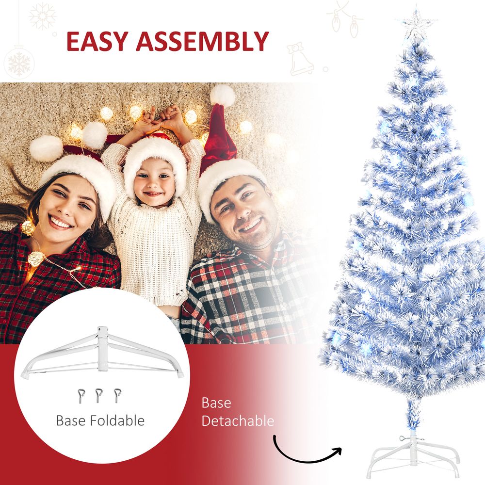 HOMCOM 6FT Artificial Fibre Optic Christmas Tree Seasonal Decoration w/LED Lights Pre-Lit Easy Store White Blue