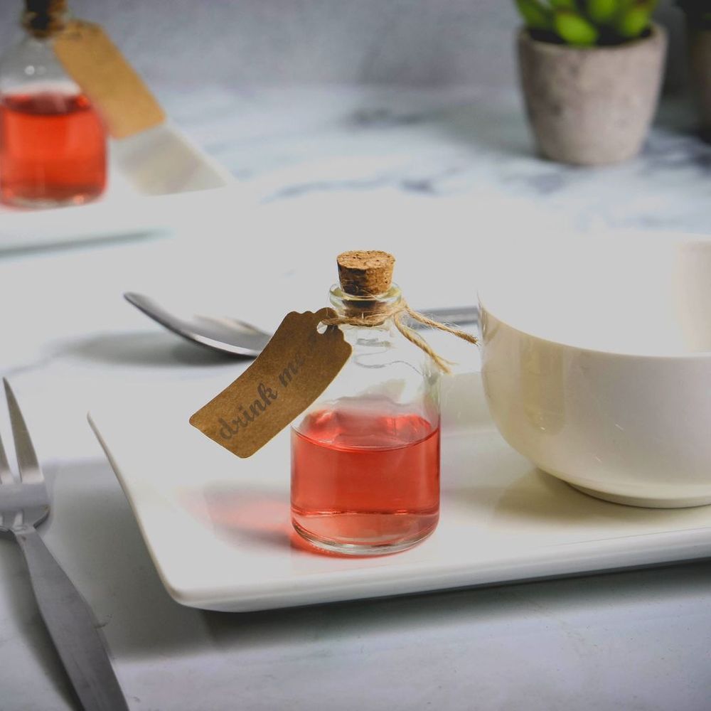 Romantic Mini Glass Bottles - Set of 12 | Decorative Labels | 50ml Capacity