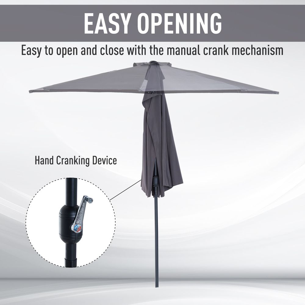3M Half Round Umbrella - Grey Polyester/Aluminum. Perfect for Balcony or Small Garden. Durable & Easy to Clean.