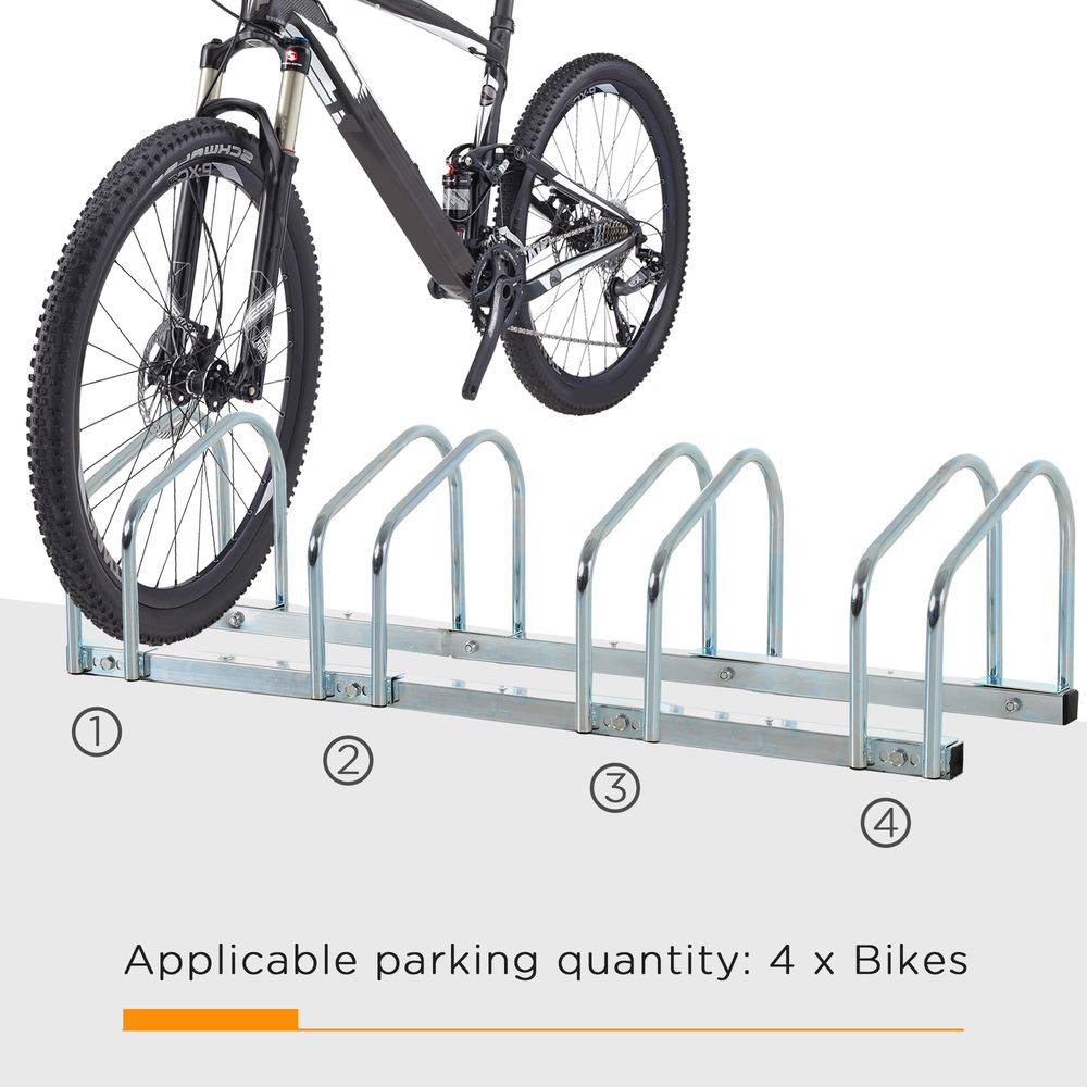 HOMCOM Parking for 4 Bicycles Steel Bike Rack on the Floor or Wall Parking for Indoor and Outdoor 110 x 33 x 27 cm Silver