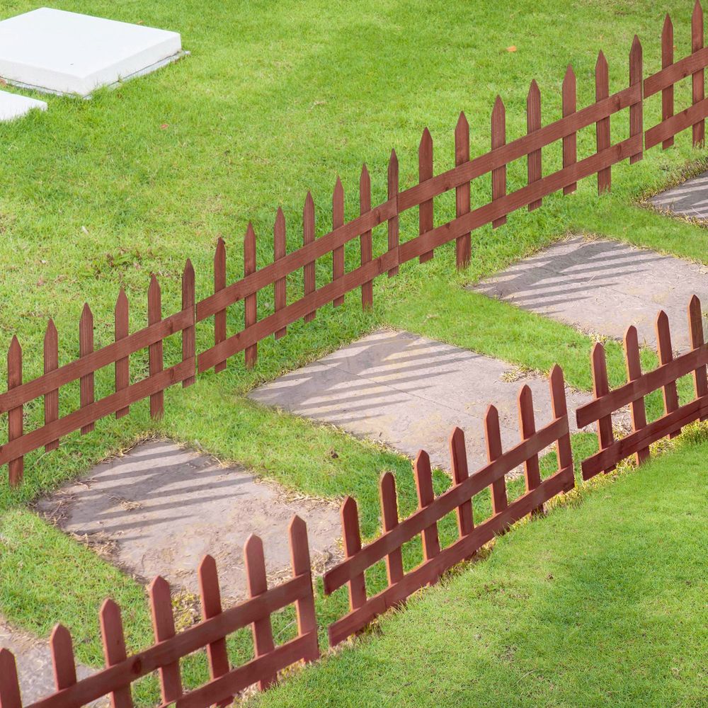 Outsunny 12-Pack Wooden Garden Border Fence - Decorative Picket Style - Brown
