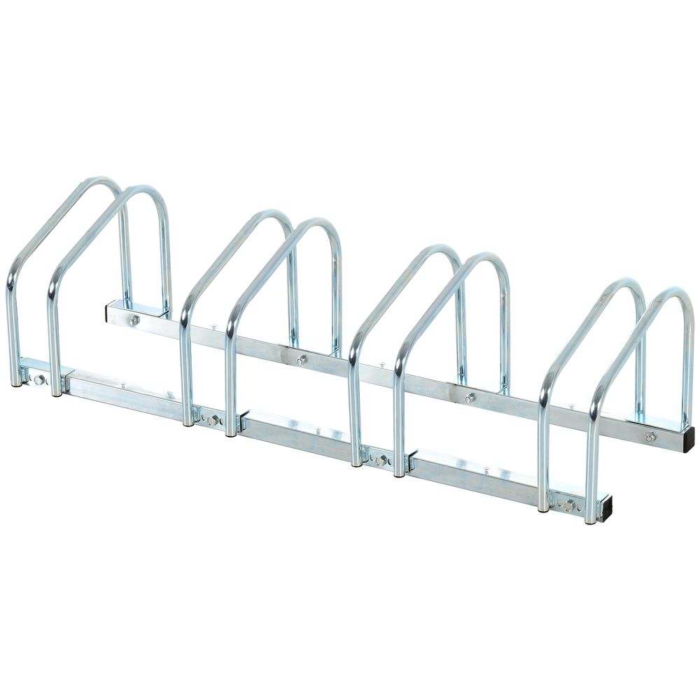 HOMCOM Parking for 4 Bicycles Steel Bike Rack on the Floor or Wall Parking for Indoor and Outdoor 110 x 33 x 27 cm Silver