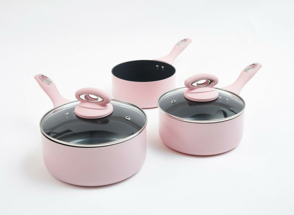 Cermalon 5-Piece Blush Pink Ceramic Non-Stick Pan Set - High-Quality, Trendy Cookware for All Hob Types