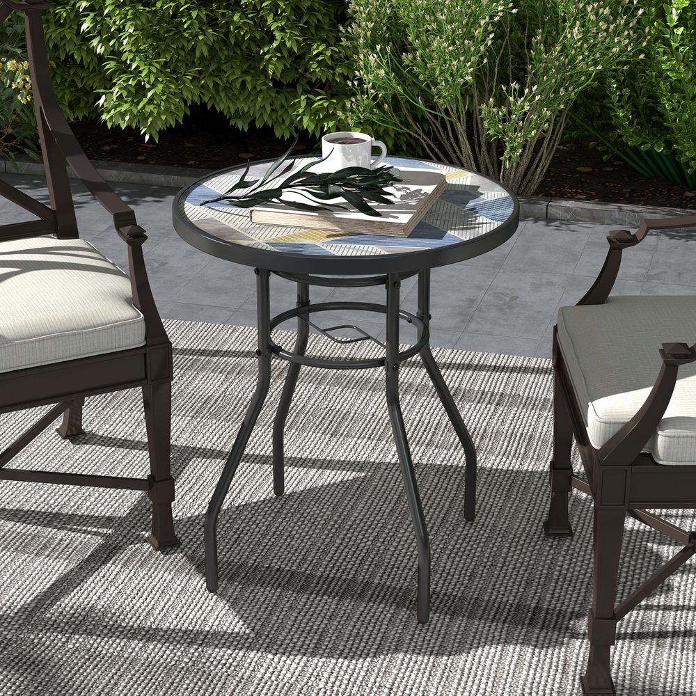 Gorgeous Multicolour Outsunny Garden Table: Glass Printed Design, Outdoor & High-Quality