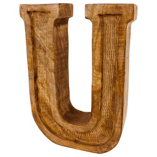 Hand Carved Wooden Embossed Letter U