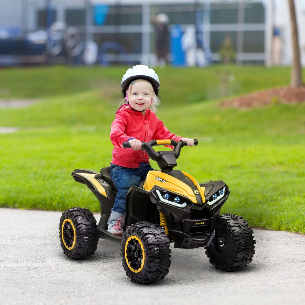 HOMCOM 12V Electric Quad Bike for Kids Ride On Car ATV Toy, with Forward Reverse Functions, LED Headlights, Music, for Ages 3-5 Years - Yellow