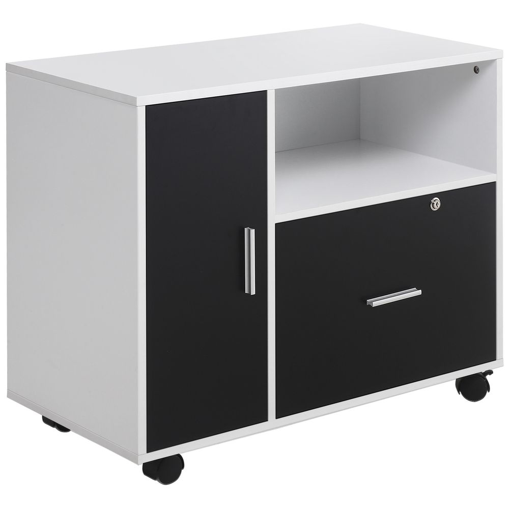 HOMCOM Mobile Office File Cabinet Printer Table with Lockable Drawer and Shelf