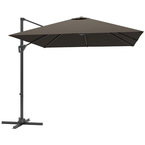 Outsunny Square Cantilever Roma Parasol 360° Rotation w/ Hand Crank, Tan